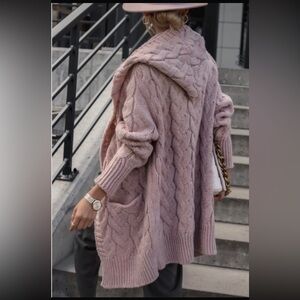 Cocomore Chunky Knit Open Front Oversize Dust Pink Cardigan